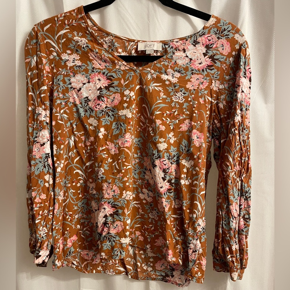 LOFT Floral Print Women's Top - Brown and Pink